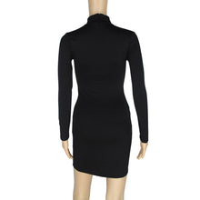 Solid Choker Dress Women Sexy Deep Slim LongV Neck sleeve Bodycon Party Club Short Mini Dress vestidos de festa IMY66