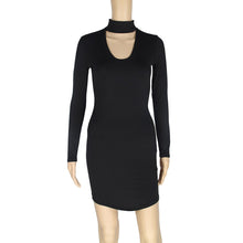 Solid Choker Dress Women Sexy Deep Slim LongV Neck sleeve Bodycon Party Club Short Mini Dress vestidos de festa IMY66