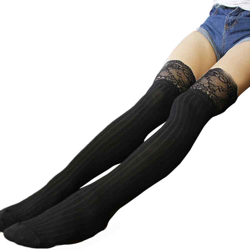 Solid Color Women Girl Stockings Sexy Over Knee Leg Warmer Soft Cotton Lace Thigh High Stockings IMY66