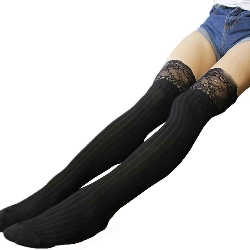 Solid Color Women Girl Stockings Sexy Over Knee Leg Warmer Soft Cotton Lace Thigh High Stockings IMY66