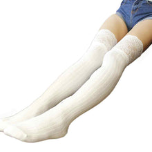 Solid Color Women Girl Stockings Sexy Over Knee Leg Warmer Soft Cotton Lace Thigh High Stockings IMY66