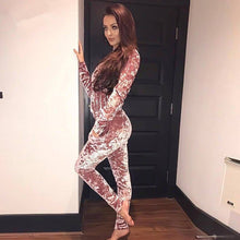 Solid Velvet Jumpsuit For Women Casual long Sleeved Round Neck Slim Playsuit Bodysuit Jumpsuit Tops monos largo IMY66