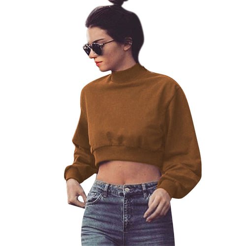 Solid Womens Long Sleeve Sweatshirt Jumper Sweater Crop Tops Pullover Tops Hoodie Tee Shirts camisas feminina IMY66