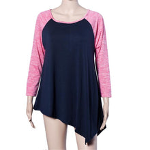 Women Casual Raglan Sleeve T-Shirt Three Quarter O Neck Irregular Loose Shirt Tops Matching IMY66