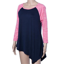 Women Casual Raglan Sleeve T-Shirt Three Quarter O Neck Irregular Loose Shirt Tops Matching IMY66