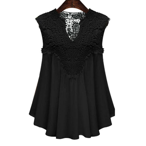 Women Blouses Tank Tops Casual Lace Splice Chiffon Vest Top Sleeveless V Neck Blouse blusa feminina IMY66
