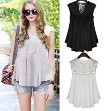 Women Blouses Tank Tops Casual Lace Splice Chiffon Vest Top Sleeveless V Neck Blouse blusa feminina IMY66