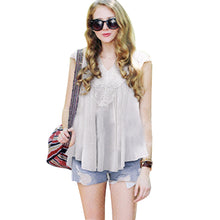 Women Blouses Tank Tops Casual Lace Splice Chiffon Vest Top Sleeveless V Neck Blouse blusa feminina IMY66