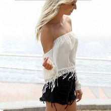 Chiffon White Long Sleeve Loose Off The Shoulder Fringe Shirt Women Cropped Tops Camisas Femininas IMY66