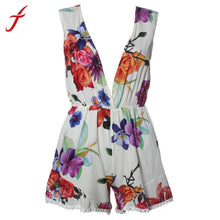 Clubwear Sexy Deep V Neck Floral Printed bodysuit macacao feminino Playsuit womens jumpsuit IMY66