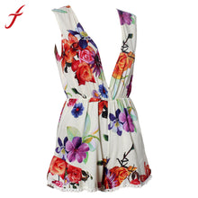 Clubwear Sexy Deep V Neck Floral Printed bodysuit macacao feminino Playsuit womens jumpsuit IMY66