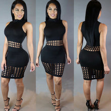 Dress Women Ladies High Neck Sleeveless Bandage Bodycon Party Hollow Short Club Party Dress Vestidos IMY66