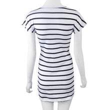 Women Casual Black White Striped Short Sleeve Cut Out Twisted Knot Knot Jersey Mini Dress IMY66
