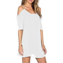 Women Dress Sexy Off Shoulder Ruffles Chiffon Cut Out Cold Shoulder Strap Mini Dress vestidos femininos IMY66