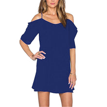 Women Dress Sexy Off Shoulder Ruffles Chiffon Cut Out Cold Shoulder Strap Mini Dress vestidos femininos IMY66