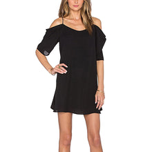 Women Dress Sexy Off Shoulder Ruffles Chiffon Cut Out Cold Shoulder Strap Mini Dress vestidos femininos IMY66