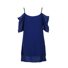 Women Dress Sexy Off Shoulder Ruffles Chiffon Cut Out Cold Shoulder Strap Mini Dress vestidos femininos IMY66