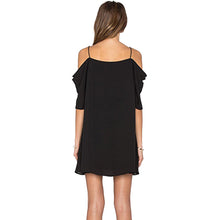 Women Dress Sexy Off Shoulder Ruffles Chiffon Cut Out Cold Shoulder Strap Mini Dress vestidos femininos IMY66