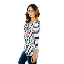 Tee Shirts For Women Floral Printed Striped Splice Printing Round Neck Pullover Tops T-Shirt camisetas y tops IMY66