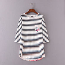 Tee Shirts For Women Floral Printed Striped Splice Printing Round Neck Pullover Tops T-Shirt camisetas y tops IMY66