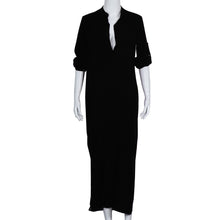 Vestidos Women Sexy Casual Dress Long Sleeve Deep V Neck Linen Split Solid Long Maxi Dress Plus Size IMY66