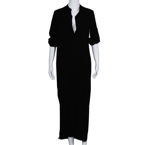 Vestidos Women Sexy Casual Dress Long Sleeve Deep V Neck Linen Split Solid Long Maxi Dress Plus Size IMY66