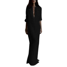 Vestidos Women Sexy Casual Dress Long Sleeve Deep V Neck Linen Split Solid Long Maxi Dress Plus Size IMY66