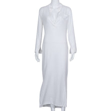 Vestidos Women Sexy Casual Dress Long Sleeve Deep V Neck Linen Split Solid Long Maxi Dress Plus Size IMY66