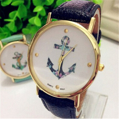 Vintage Quartz Watch Women relojes mujer Flower Anchor PU Leather Watch Relojesly Sale IMY66