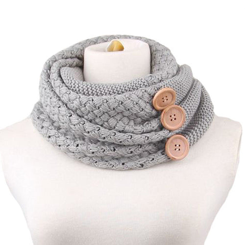 Keep Warm Scarf Two Circle 3 Buttons Knitting Wool Collar Cowl Neck Ring Scarf Shawl For Women IMY66