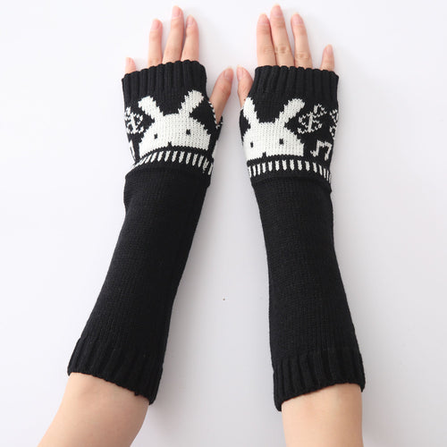 Women Gloves Knitted Arm Sleeve Cartoon Rabbit Soft Fingerless Warm Mitten Gloves guantes tactical gloves IMY66