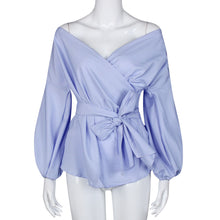 Women Blouse Sexy Off Shoulder Big Bow-Knot Bandage Blouse Party Ladies Casual Tops Shirts blusas femininas IMY66