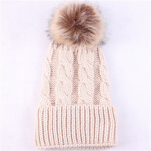 Women Caps Beanies Keep Warm Hats Knitted Wool Fur ball Pom Poms Hemming Hat Skullies Bonnet female Caps IMY66