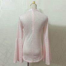 Women Casual Choker T-Shirts Sexy Irregular Halter V-Neck Long Flare Sleeve Tops Tee Shirt femme camisetas y top IMY66