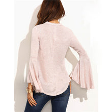 Women Casual Choker T-Shirts Sexy Irregular Halter V-Neck Long Flare Sleeve Tops Tee Shirt femme camisetas y top IMY66