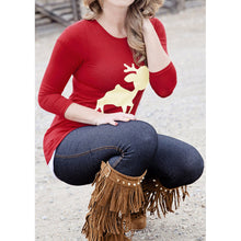 Women Casual Reindeer Printed T-Shirt Long Sleeve Tee Shirts camisas feminina camisetas y tops IMY66