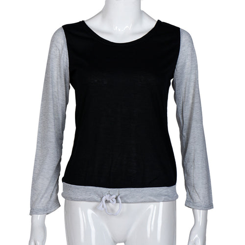 Women Casual T-Shirts Ladies Splice Long Sleeve Round Neck Shirt Tops Tee shirt femme camisetas y tops IMY66