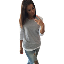 Women Casual T-Shirts Ladies Splice Long Sleeve Round Neck Shirt Tops Tee shirt femme camisetas y tops IMY66