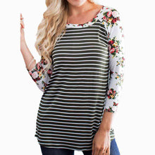 Women Casual Tee Shirts femme Half Sleeve O-Neck Floral Striped Splicing T-Shirt Tops camisetas y tops IMY66
