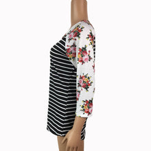 Women Casual Tee Shirts femme Half Sleeve O-Neck Floral Striped Splicing T-Shirt Tops camisetas y tops IMY66