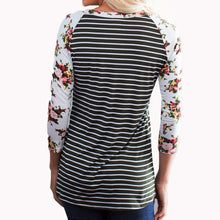 Women Casual Tee Shirts femme Half Sleeve O-Neck Floral Striped Splicing T-Shirt Tops camisetas y tops IMY66