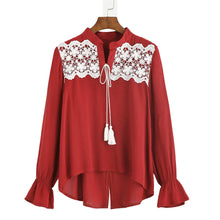 Women Chiffon Blouse Casual Lace Crochet Splice Long Sleeve Shirt Blouse Women Tops blusas Feminina IMY66