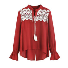 Women Chiffon Blouse Casual Lace Crochet Splice Long Sleeve Shirt Blouse Women Tops blusas Feminina IMY66