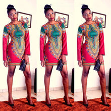 Women Dress African Print Dress Casual Long Sleeve Straight Print Kaftan Sexy Dress vestidos femininos IMY66