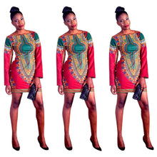 Women Dress African Print Dress Casual Long Sleeve Straight Print Kaftan Sexy Dress vestidos femininos IMY66
