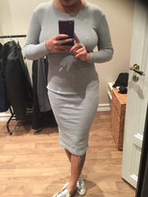 Women Elegant Grey Sweater Dresses Long Sleeve O Neck Slim Skinny Open Fork Slim Pencil Long Dress vestidos IMY66