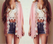 Women Ethnic Lace Flower Loose Kimono Cardigan Long Jacket Chiffon Blouse Tops Outwear Over Up IMY66