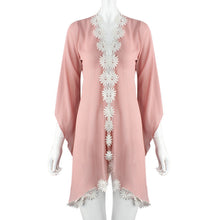 Women Ethnic Lace Flower Loose Kimono Cardigan Long Jacket Chiffon Blouse Tops Outwear Over Up IMY66