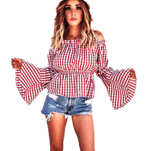 Women Flare Sleeve Blouse Ladies Sexy Off The Shoulder Loose Long Sleeves Shirts Blouses Female Blusas Feminino IMY66