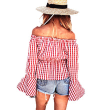 Women Flare Sleeve Blouse Ladies Sexy Off The Shoulder Loose Long Sleeves Shirts Blouses Female Blusas Feminino IMY66